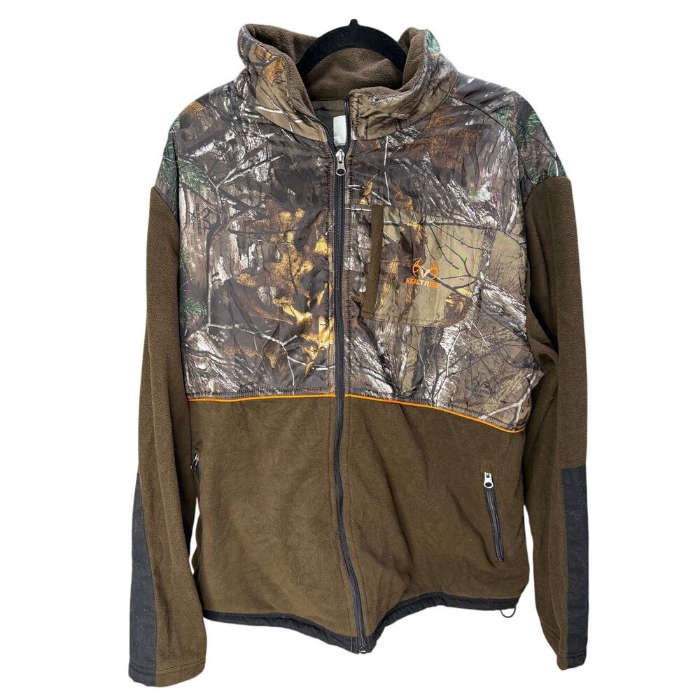 Realtree Jacket Fleece Jacket Mens XL Camo Brown Full Zip Insulated Huntingcore